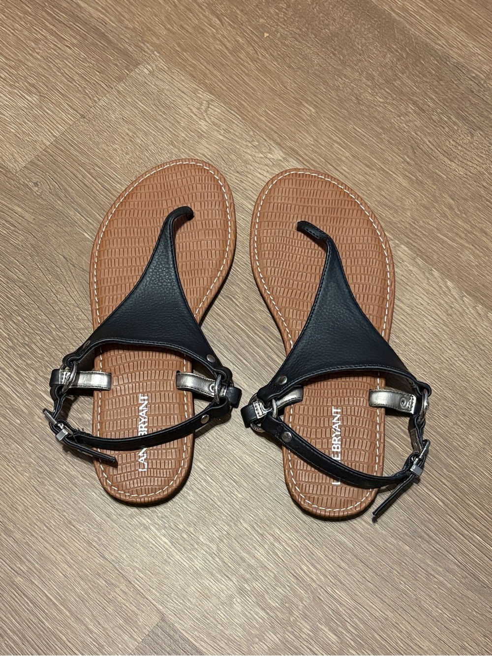 Lane Bryant Black and Brown T-Strap Sandals